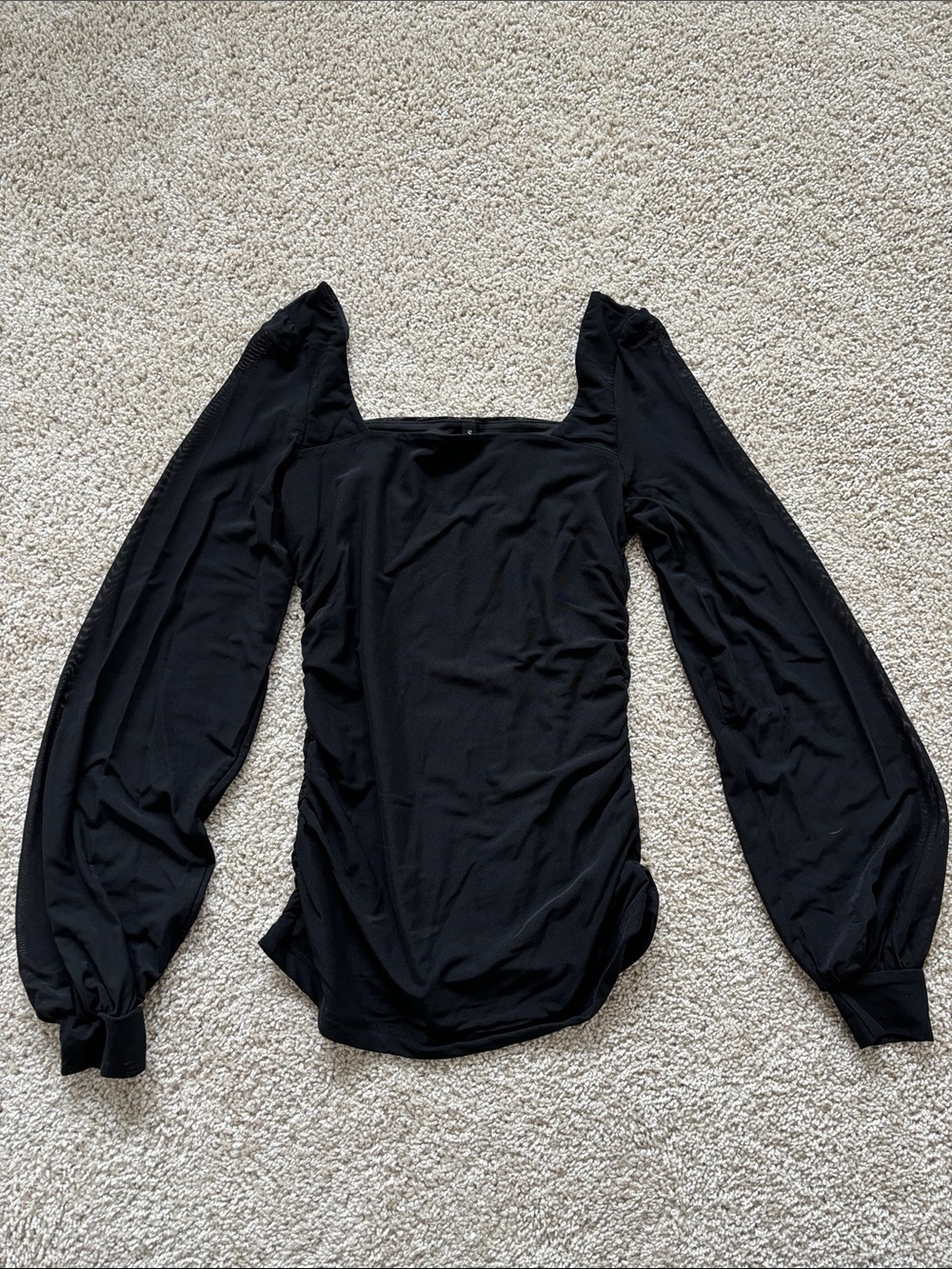 Black Square-Neck Puff Sleeve Women's Top